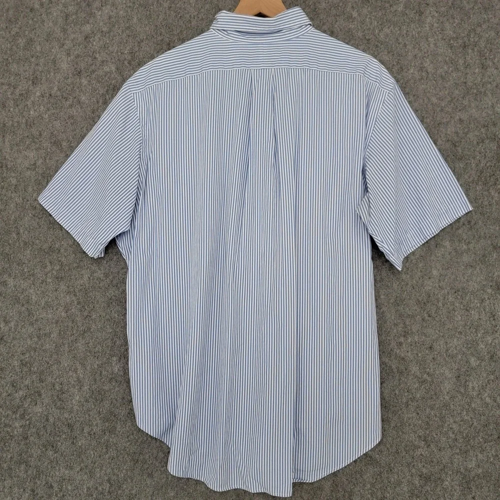 Ralph Lauren Shirt Mens XL Blue White Stripe Short‎ Sleeve Classic Yellow Pony